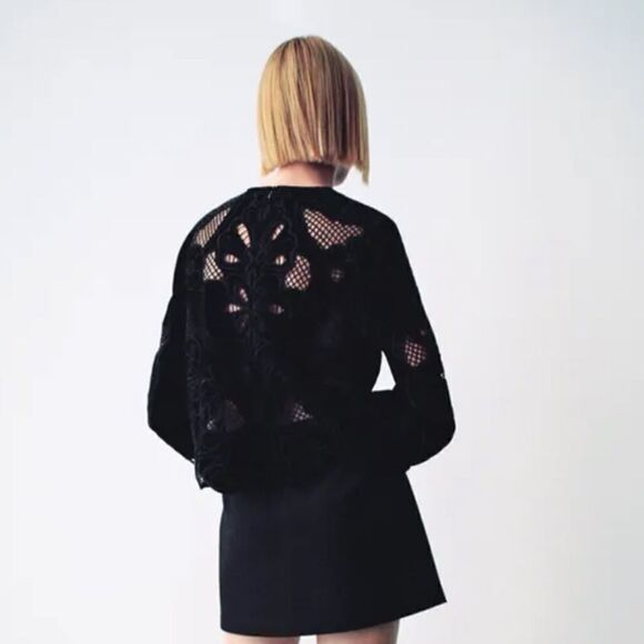 NWOT ZARA EMBROIDERED VELVET BLOUSE SZ XS - Picture 6 of 7